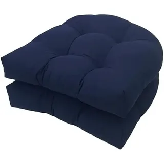 GRYYP 2er-Pack getuftete Sitzkissen für drinnen und draußen, 18,9" x 18,9" U-Form Ersatzkissen für Korbstuhl Sitz Terrassenmöbel Esszimmerstuhl Pad(Color:Marineblau)