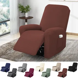 1-sitzer Sessel Überzug, Sesselbezuge Stretch Mit Taschen, All-inclusive Streifen-jacquard Sesselschoner Für Fernsehsessel Relaxsessel Sesselhusse (dunkelbraun, 4-teilig)