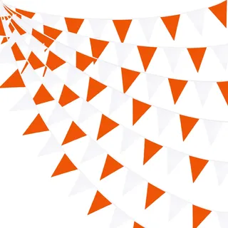 Wimpelkette aus Stoff, 91 cm, orange-weiß, Party-Dekoration, dreieckige Flagge, Wimpelgirlande für Herbst, Hochzeit, Geburtstag, Party, Erntedankfest, Zuhause, Garten, hängende Dekoration
