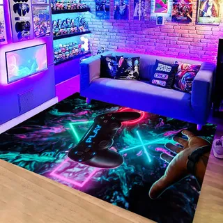 Moderner Gamer-schlafzimmerteppich, 3d-controller-design, Wohnzimmerteppich Für Teenager-jungen, Rutschfestes Graffiti-design, Dekoration Für Spielekonsolen, 80 X 120 Cm – Neon-sets – 2