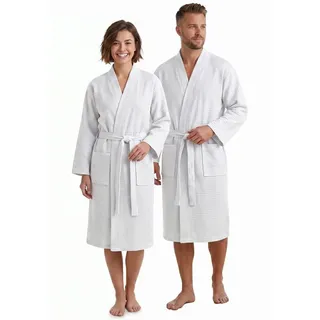 NYVI Bademantel Bademantel NYVISpa Waffelpique Baumwolle Unisex für Damen & Herren, Waffelpiqué, Schalkragen, Luftig Leicht Atmungsaktiv - perfekt für Sommer - für Männer & Frauen weiß S