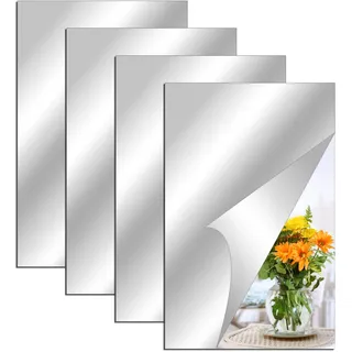 Vylro 4 Stück Spiegelfliesen, 20cm×30cm Spiegelfliesen Selbstklebend | Klebespiegel, Selbstklebende Fliesenspiegel Spiegel Zum Aufkleben für Bad, Schlafzimmer, Fernseher Hintergrundwand
