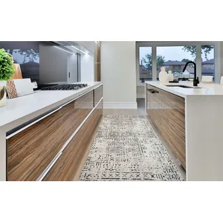 Jungengel Küchenläufer Küchenteppich Aztek Design Grau Modern Läufer Teppichläufer 30°C, Rechteckig, Höhe: 8 mm, Fußbodenheizungsgeeignet, Saugroboterkomform, Waschmaschinenkomform grau 200 cm x 300 cm x 8 mm
