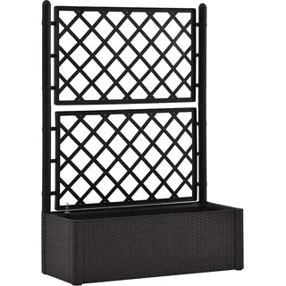 vidaXL Garten Hochbeet mit Spalier Selbstbewässerungssystem Rattan-Design Gartenspalier Blumenkübel Pflanzkasten Rankgitter Rankhilfe Anthrazit