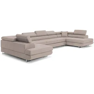 Ecksofa mit Schlaffunktion BIG PASTI U-Form, Sofa Couch mit Bettkasten, 3-Sitzer Eckcouch, Schlafsofa für Wohnzimmer, Big Sofa Couch mit Schlaffunktion (Pet Friendly Edition Helles Taupe)