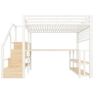 Okwish Hochbett 140 x 200 cm Metall und MDF weiß