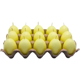 Ostereikerze im 15er Set - Eikerzen - Osterkerzen - Kerzen als Osterei, Kerzenei, Wachskerze Eiform, Dekokerze als Osterei in Pastell gelb, Lieferumfang: 15 Eikerzen, Größe H/Ø 6 x 4,5 cm,