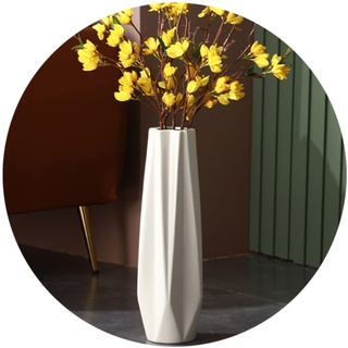 Weiße Bodenvase 45cm hoch, dekorative Tischvase aus Keramik für Wohnzimmer, Stabiler Blumenhalter mit breiter Öffnung für Heimdekoration, getrocknetes Blumenarrangement