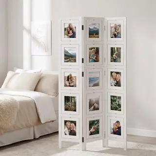 Homestyle4u Paravent Raumteiler 3 teilig Fotowand Holz Weiß Indoor - Weiß