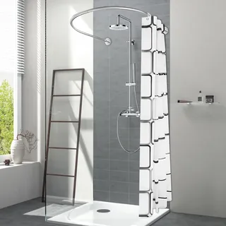 Duschvorhangstange U Form, Duschvorhang Ohne Bohren, Verstellbare Duschstange, Stabile Winkelstange Duschvorhang Deckenhalterung, Edelstahl Duschvorhangstange für Badewanne Oder Dusche