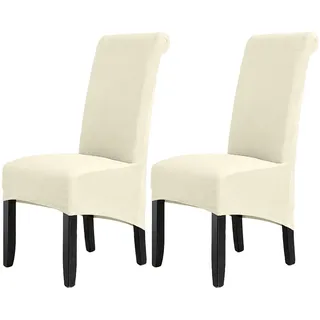 LANSHENG Stuhlhussen, Stuhlhussen 2er Set, Stuhlhussen Hochlehner, Elastizität Samt Esszimmer Stuhlhussen XL stuhlbezug sitzfläche, für Wohnzimmer, Schlafzimmer, Hochzeit, Restaurant, Beige
