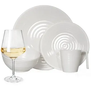 Moritz Geschirr-Set Melamin Camping Geschirr Crema + Milano Weißwein Gläser