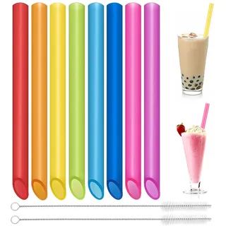 16 Stück Strohhalme Wiederverwendbare Bubble Tea, Farbige Dicke Strohhalme mit 2 Reinigungsbürsten für Verschiedene Getränke Smoothie Milchshakes (26cm x 1cm)
