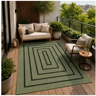 Vimoda Outdoorteppich Ventura, wetterfest robust kurzflor teppich Balkon Terrasse Küche, Rechteckig, Höhe: 5 mm, In- & Outdoor geometrisches Design Teppich waschbar in Grün Beige Grau grün 240 cm x 340 cm x 5 mm