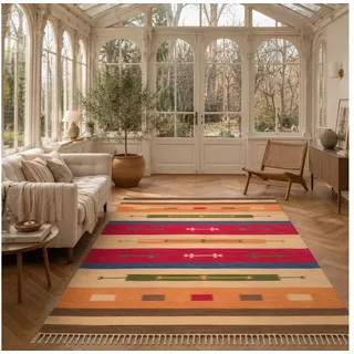 Pergamon Wollteppich Baumwolle Natur Kelim Teppich Lina Modern, Rechteckig, Höhe: 8 mm bunt 60 cm x 90 cm x 8 mm