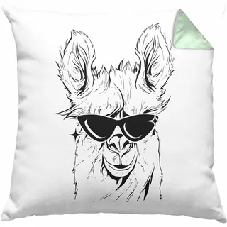 Trendation Llama Alpaka Kissen mit Füllung 40x40 Geschenk Lama Geschenkidee für Lama-Fans (Grün)