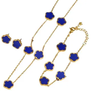 GOLDKLEIN Schmuckset Blume Schmuck Set Gold für Damen Armband Ohrstecker Halskette Anhänger (3-tlg), Angebot - Damen Herren mit Schmuckbox - Sale bis 31.07.2026 blau