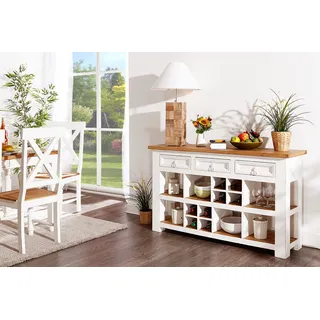Landhausstil Wandtisch Anrichte Sideboard MEXICO Weiß / Honig, Pinie massiv, weiss lackiert