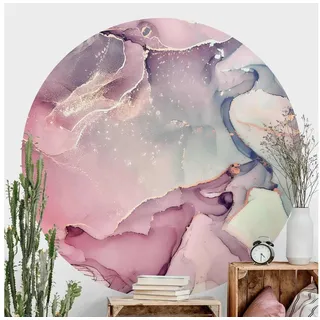 Bilderdepot24 Vliestapete rund Aquarell Pastell Rosa Gold, Glatt, Matt, (Vliestapete selbstklebend), Wohnzimmer Schlafzimmer Küche Wandtattoo Motivtapete Klebe Wandtapete bunt 125 m x 125 m