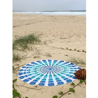 Bhagyoday Strandtuch/Picknickdecke indisches Mandala, rund, Hippie-Boho, Baumwolle, Tischdecke, Meditation, Yoga-Matte mit Tragetasche, 177,8 cm -