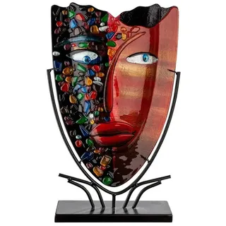 GILDE Dekovase VISAGE Vase - rot, schwarz - Glas - H. 49cm x B. 30cm - Dekovase (1 Stück), Glasvase mit Gesichtsmotiv - Blumenvase für Tischdeko und Vasen-Deko rot|schwarz