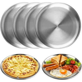 MOKIDO 6 Stück Edelstahl Teller Ø 26cm, Edelstahl Platten, Camping teller | Metall Camping Geschirr Set, Robust – Rundes Speiseteller für Outdoor, Picknick, Party & Küche – Spülmaschinenfest & Rostfrei