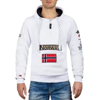 Geographical Norway Kapuzenpullover Herren Regular Fit Hoodie bagymclass men mit Norwegen Fahne als Emblem weiß XL
