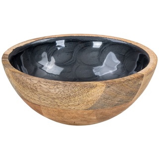 Levandeo® Dekoschale, Schüssel 15cm Mango Holz Grau Perlmutt Emaille Schale Bowl grau 15 cm