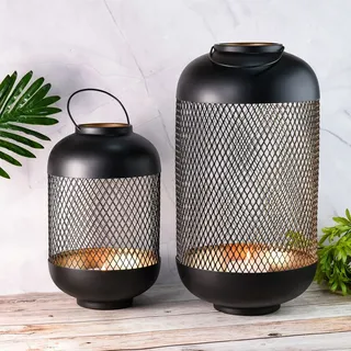 Marrakesch Orient & Mediterran Interior Gartenlaterne 2er Set Metall 47 cm und 32 cm schwarz
