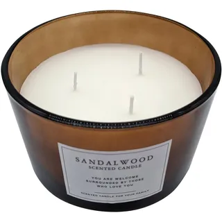 3-Docht Duftkerze im Glas 13 cm - Sandelholz Duft | Stimmungskerze im Milchglas mit Kork Deckel - Aroma Duft Deko Kerze Weihnachten Nikolaus Geschenk
