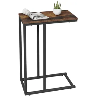 WOLTU Beistelltisch,Couchtisch C Form,Sofa Tisch mit Metallgestell | Rustikales Braun + Schwarz,einfache montage,bis 10 kg,für Kaffee und Laptop,für Wohnzimmer,Schlafzimmer ,Büro