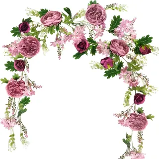 Pfingstrosen Girlande, Blumengirlande, Kunstblumen Girlande, Tischstange Dekostange, Blumen Girlanden, Blumengirlande Künstlich für Tür, Hochzeit, Party, Wand, Heimdekoration (Dusty)