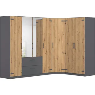 Schrank-Set RAUCH "Holmes", grau (graumetallic, eiche artisan), B:266cm H:197cm T:176cm, Holzwerkstoff, Kastenmöbel-Sets, mit Applikationen "Industrial Style" MADE IN GERMANY