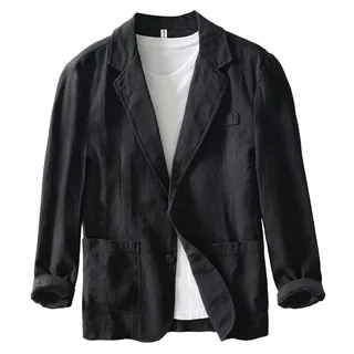 Icegrey Sakko Herren Baumwoll Leinen Regular Fit Schalkragen Anzugjacke 2 Knopf Jacke für Hochzeit Freizeit, Black, M