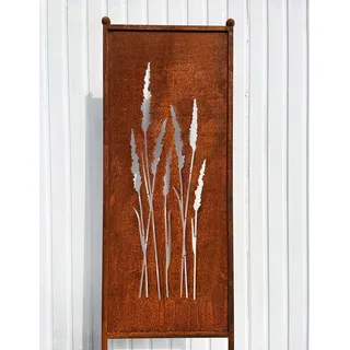 steinfigurenwelt gieben Edelrost Sichtschutz Gräser Motiv 162 x 53 cm - Metall Paravent zum Stecken - Wetterfeste Gartendeko aus Roststahl für Garten & Terrasse