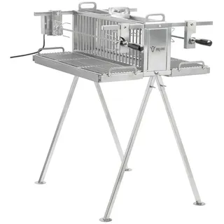 BBQ-Toro Kombigrill Edelstahl Doppel Spießgrill mit Motor, Vertikalgrill mit zwei Spießen, Leistungsstarke Motoren silberfarben