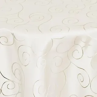 Tischdecke | Champagner - Rund - 160cm | Tafeldecke | Tischtuch | Ornamenten-Muster | Damast | Seidenglanz | Pflegeleicht | Schmutzabweisend