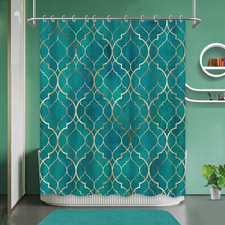 Thinyfull Boho-Duschvorhang, türkis, blaugrün, Mandala, marokkanisch, geometrische Marmor-Textur, Retro-Badvorhänge, 183 x 183 cm (B x H)