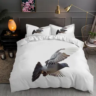 LLSZAHD BettwäSche 135x200 Taube Mikrofaser Bettbezug 135 x 200 Set mit 80x80 cm Kissenbezug, BettwäSche-Sets Fliegende VöGel bügelfrei für Einzelbetten mit ReißVerschluss