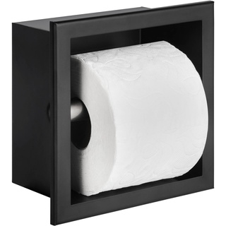 Saqu Square Unterputz Toilettenpapierhalter - Pflegeleicht - Matt Schwarz - Klopapierhalter - WC ganitur - mit Zubehör und Schrauben