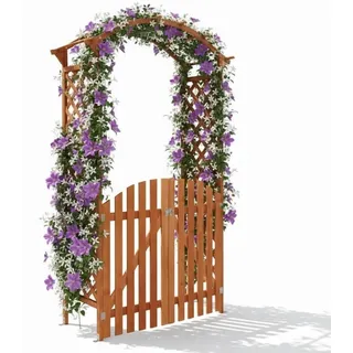 Mucola Rosenbogen mit Tor Pergola Rankhilfe Torbogen Spalier Holz Rankgitter Rankgestell Pergola Rosensäule Gartenbogen - Braun - Braun
