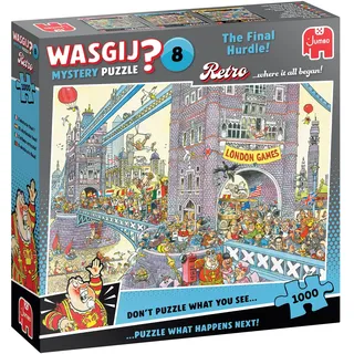 JUMBO Spiele Jumbo 1110100581 - Wasgij Retro Mystery 8, The Final Hurdle!, Die letzte Hürde, Comic-Puzzle, 1000 Teile