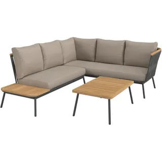 Ambia Garden Loungegarnitur, Dunkelgrau, Beige, Teak, Holz, Metall, Textil, 3-teilig, Teakholz, massiv, Füllung: Polyester,Schaumstoff, 229x200 cm, Loungemöbel, Gartenlounge-Sets