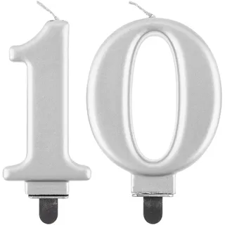 Kerze silber Zahl 10 Zahlenkerze 10. Geburtstag Geburtstagskerze