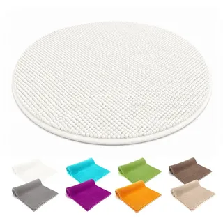 heimtexland Badematte Badvorleger Chenille Badteppich Duschvorleger, rutschhemmend beschichtet, Fußbodenheizung geeignet, schnell trocknend, strapazierfähig, fußbodenheizungsgeeignet, rutschfest, saugstark, Polyester, rund, Rund 60 cm, Hochflor, super weich, extrem saugfähig, Maschinenwäsche beige Rund 60 cm