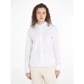 Klassische Bluse TOMMY HILFIGER Gr. 44, weiß (optic white) Damen Blusen langarm mit Logostickerei