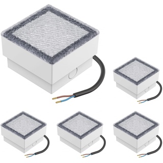 ledscom.de 5 Stück LED Pflasterstein Bodeneinbauleuchte CUS für außen, IP67, eckig, 10 x 10cm, kaltweiß
