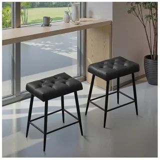 LuxusKollektion Barhocker Barhocker 2er Set Mikrofaser Leder Fußstütze ohne Lehne Schwarz schwarz