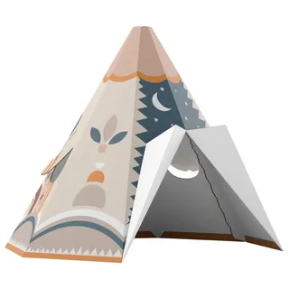 FOLDZILLA Spielhaus Kinder Tipi Ethno Muster blau, Faltbar: Schnell zusammenklappen und verstauen blau