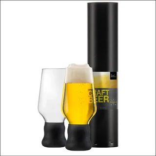 EISCH Craft Beer Experts Black Gläser 0,45 l (2 Stück) in Geschenkröhre, handbemalte Biergläser zur besonderen Aromaentfaltung, spülmaschinenfeste Kristallgläser mit schwarzem Stiel (Art.-Nr. 180116)